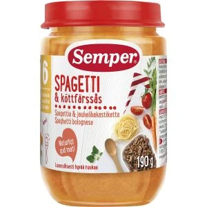 Semper Spagetti & köttfärssås 6 mån - 190g