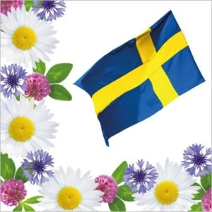 Hedlundgruppen Servett Svensk Flagga Blommor - 20-pack
