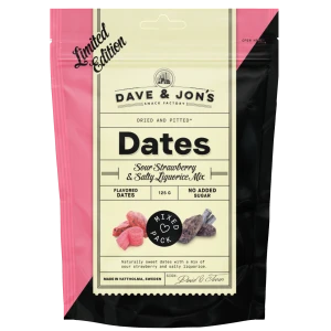 DAVE & JON'S Dadlar Sour Strawberry & Salty Liquorice - 125g
