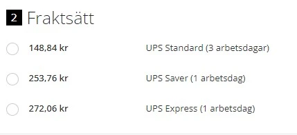 Fraktalternativ med leveranstid i varukorgen.